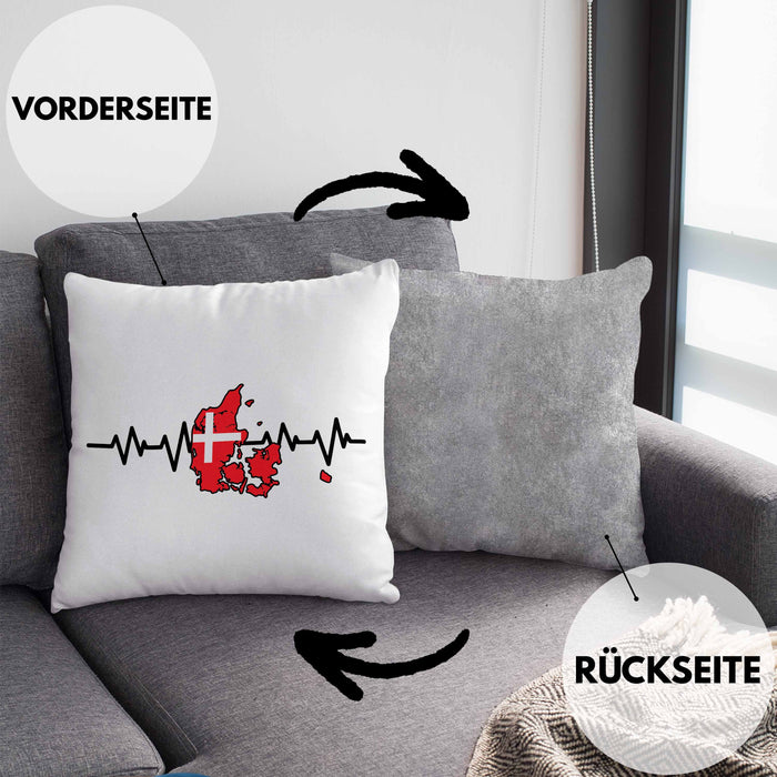 Dänische Flagge Geschenk Kissen mit Füllung 40x40 Herzschlag Dänemark Urlau Geschenkidee (Grau) Grau Trendation