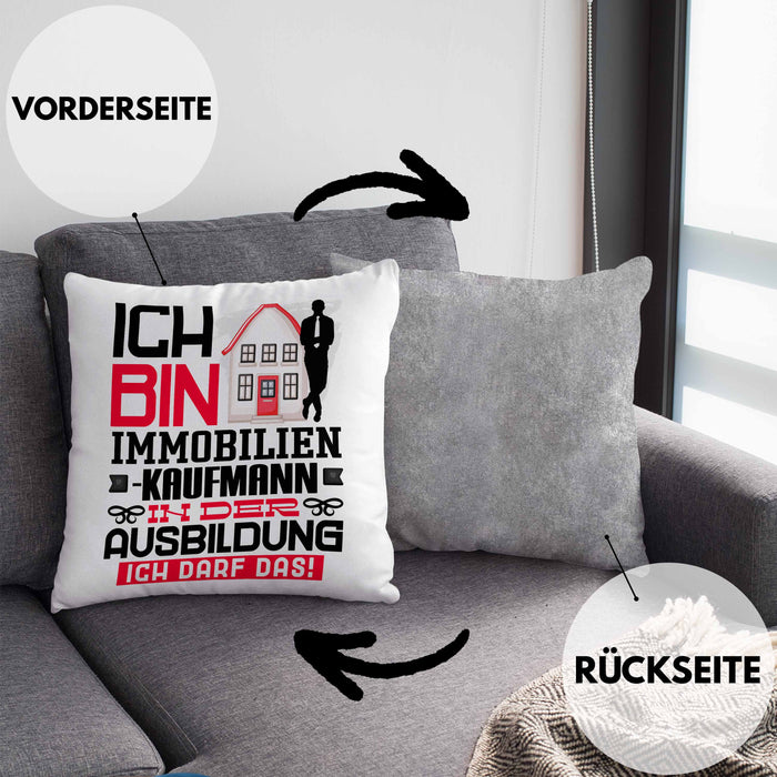Immobilienkaufmann Ausbildung Kissen mit Füllung 40x40 Geschenk Ich Bin Immobilienkaufmann In Der Ausbildung Ich Darf Das Geschenkidee Spruch (Grau) Grau Trendation