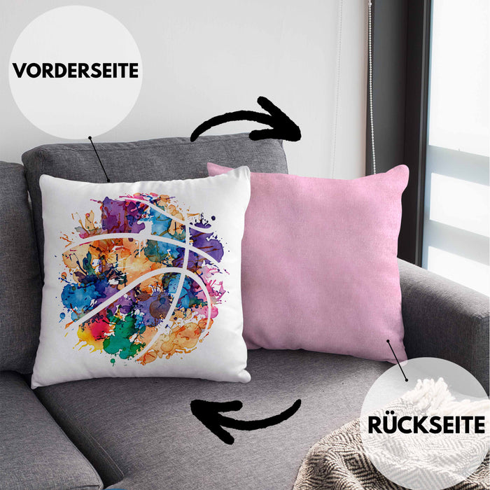 Basketball Kissen mit Füllung 40x40 Geschenk für Basketballspieler Basketball Trainer Coach (Grau) Rosa Trendation