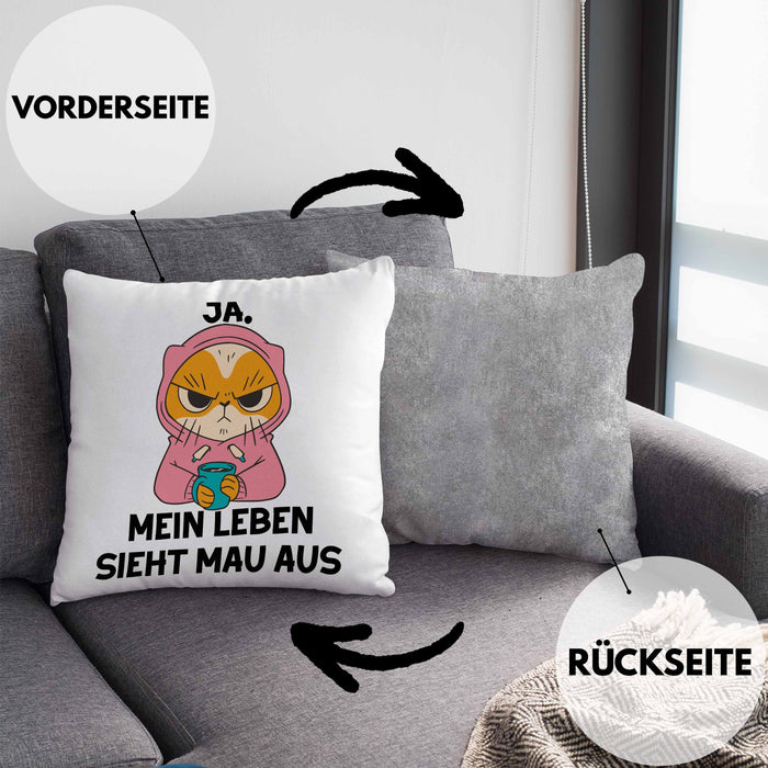 Dank Meme Kissen mit Füllung 40x40 Katzen Besitzer Wortspiel Ja Mein Leben Sieht Mau Aus Traurige Katze Geschenkidee Saure Katze Astronaut (Grau) Grau Trendation