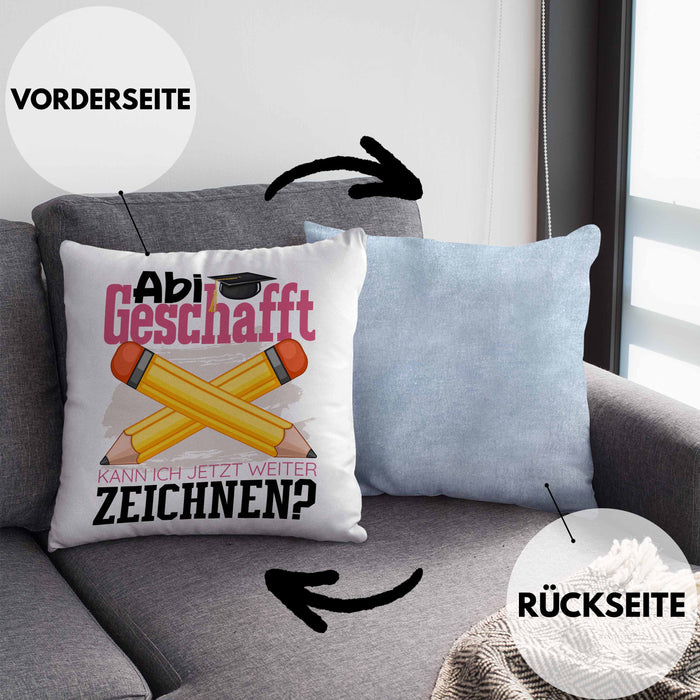 Abi Geschafft Abitur Prüfung Bestanden Kissen mit Füllung 40x40 Geschenk Kann Ich Jetzt Weiter Zeichnen Malen Künstlerin Künstler Geschenkidee (Grau) Blau Trendation
