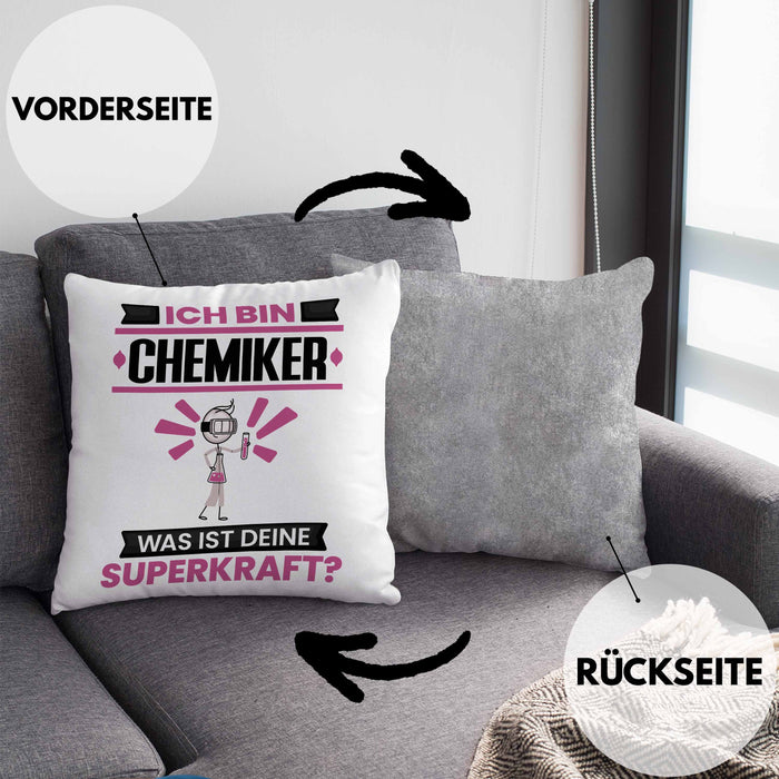 Chemiker Kissen mit Füllung 40x40 Geschenk für Chemiker Geburtstag Lustiger Spruch Was Ist Deine Superkraft (Grau) Grau Trendation