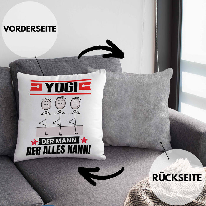 Yogi Kissen mit Füllung 40x40 Geschenk für Yogi Der Mann Der Alles Kann Geschenkidee zum Geburtstag (Grau) Grau Trendation