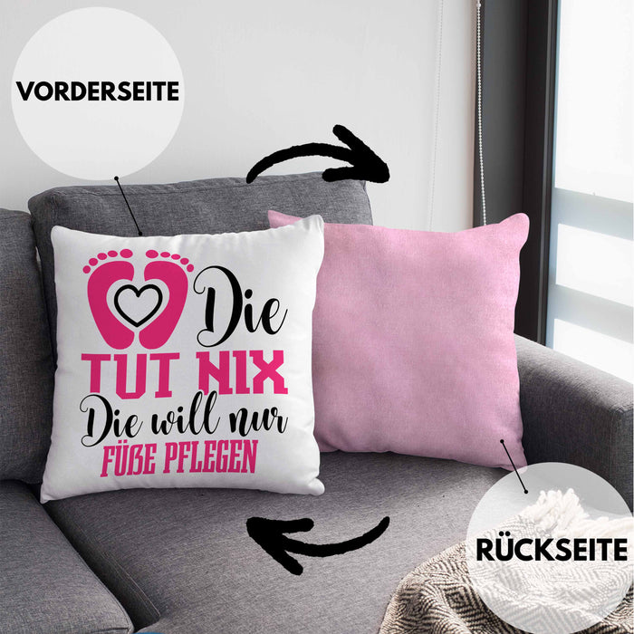 Lustige Kissen mit Füllung 40x40 für Fußpflegerinnen Geschenk für Fußpflege (Grau) Rosa Trendation