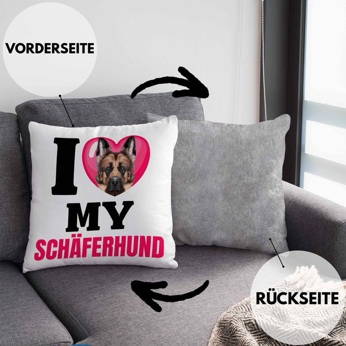 Schäferhund Besitzerin Kissen mit Füllung 40x40 Geschenk Lustiger Spruch Geschenkidee I Love My Schäferhund (Grau) Grau Trendation