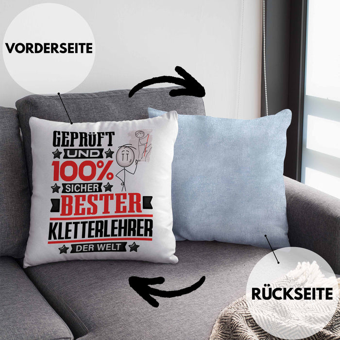 Kletterlehrer Geschenk Lustiger Spruch für Kletterlehrer Geschenkidee Bester Kletterlehrer Der WeltKissen mit Füllung 40x40 (Grau) Blau Trendation