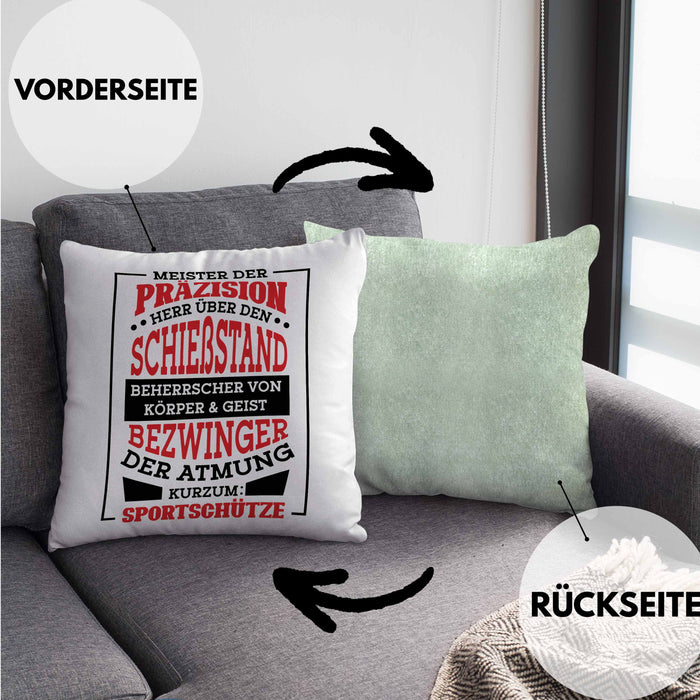 Lustige Schießen-Kissen mit Füllung 40x40 für Sportschützen Geschenk Ich Bin Sportschütze Präzision (Grau) Grün Trendation