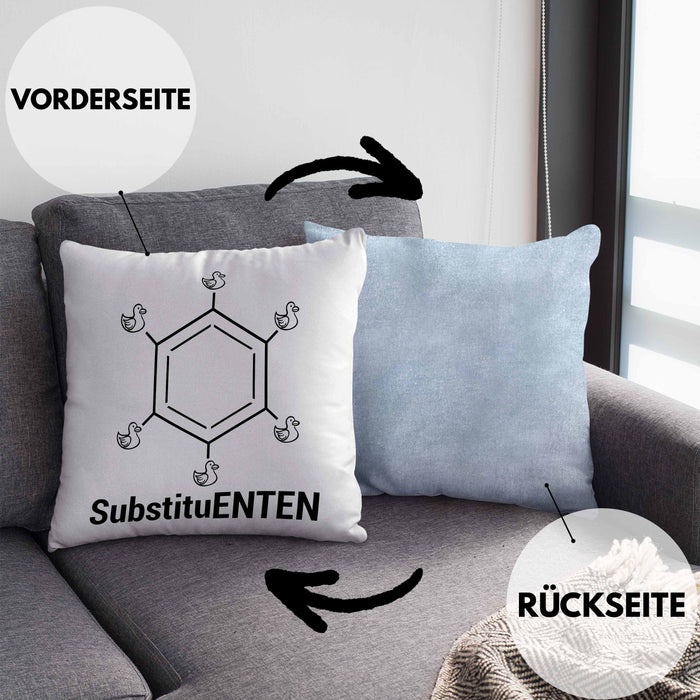Chemie Kissen mit Füllung 40x40 SubstituENTEN Chemiker Witz Organische Chemie Ente Kaffee Geschenkidee (Grau) Blau Trendation