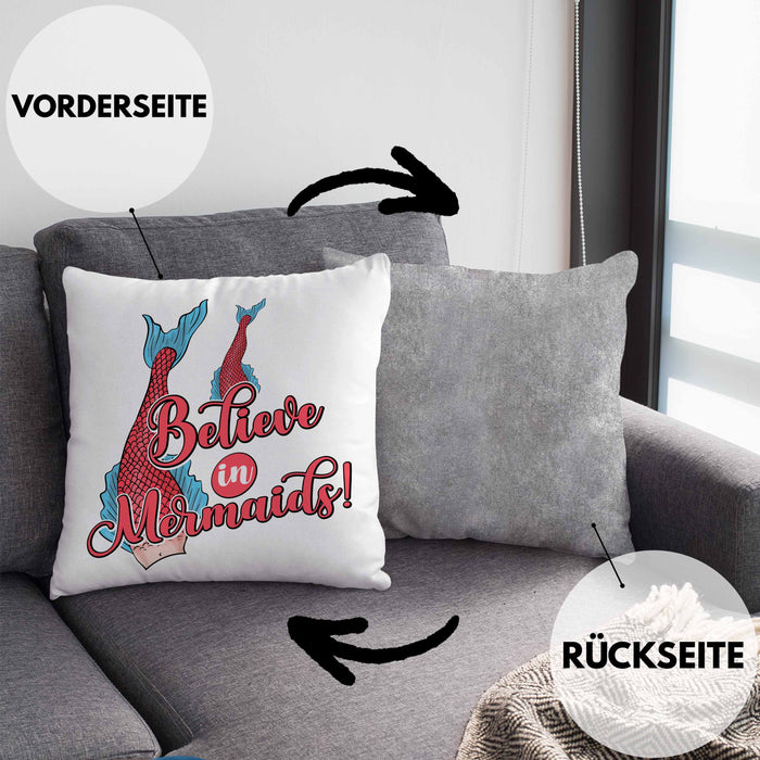 Meerjungfrau Geschenk Kissen mit Füllung 40x40 für Mädchen Nymphe Nixe Grafik Believe In Mermaids (Grau) Grau Trendation
