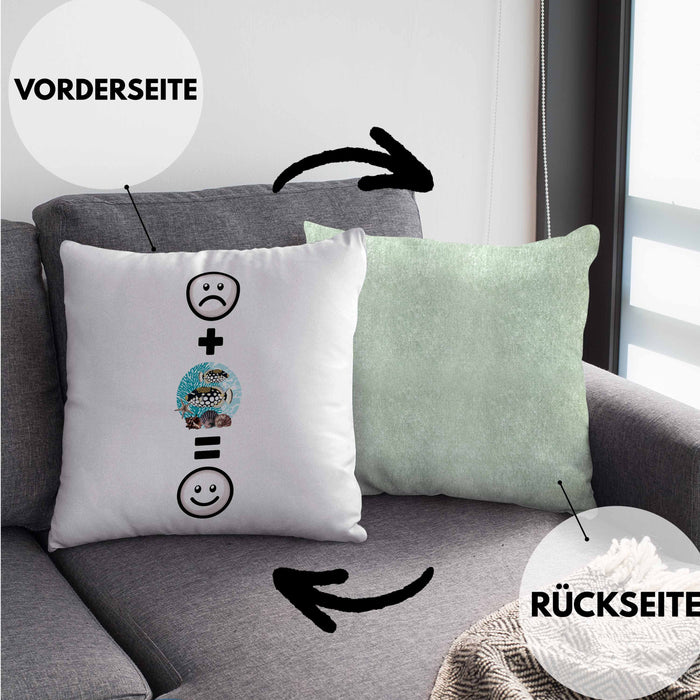 Fisch Kissen mit Füllung 40x40 Geschenk für Aquaristen Aquarium :( + Fische = :) Lustige Geschenkidee Geburtstag (Grau) Grün Trendation
