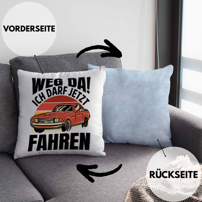 Führerschein Bestanden Geschenk Kissen mit Füllung 40x40 Führerscheinprüfung Bestanden Geschenkidee Weg Da Ich Darf Jetzt Fahren (Grau) Blau Trendation