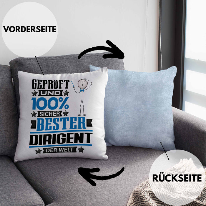 Dirigent Geschenk Lustiger Spruch für Dirigent Geschenkidee Bester Dirigent Der WeltKissen mit Füllung 40x40 (Grau) Blau Trendation
