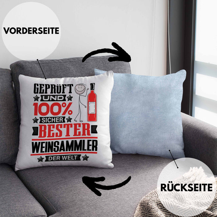 Weinsammler Geschenk Lustiger Spruch für Weinsammler Geschenkidee Bester Weinsammler Der WeltKissen mit Füllung 40x40 (Grau) Blau Trendation