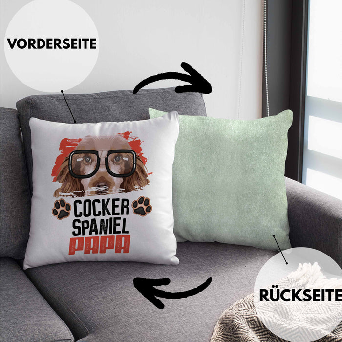 Cocker Spaniel Papa Besitzer Kissen mit Füllung 40x40 Geschenk Lustiger Spruch Geschenkidee Cocker Spaniel Liebhaber (Grau) Grün Trendation