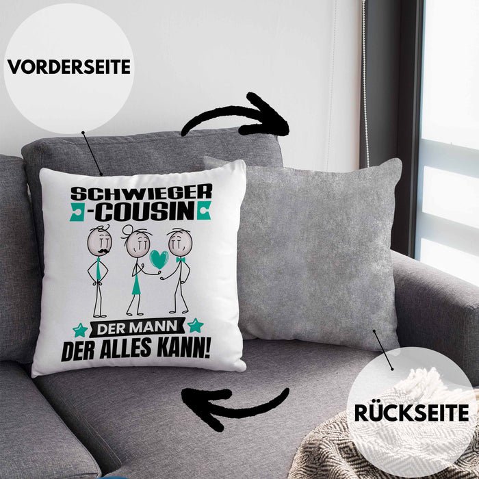 Schwiegercousin Kissen mit Füllung 40x40 Geschenk für Schwiegercousin Der Mann Der Alles Kann Geschenkidee zum Geburtstag (Grau) Grau Trendation