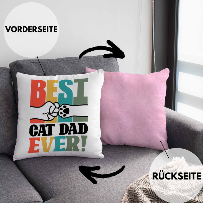 Geschenk für besten Katzenvater: "Best Cat Dad Ever" Kissen mit Füllung 40x40 Vatertag (Grau) Rosa Trendation