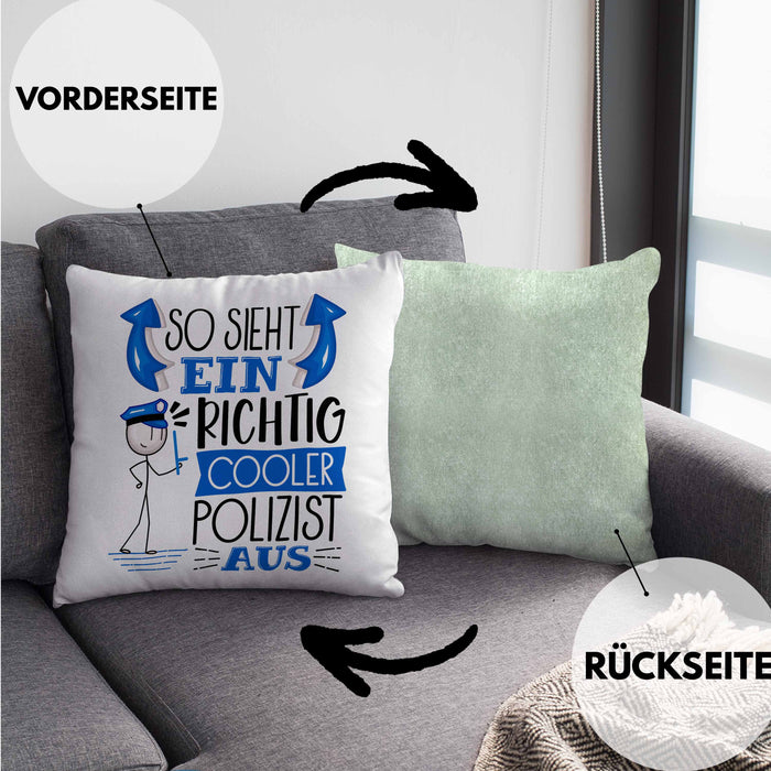 Polizist Kissen mit Füllung 40x40 Geschenk So Sieht Ein RIchtig Cooler Polizist Aus Geschenkidee Lustiger Spruch Geburtstag (Grau) Grün Trendation