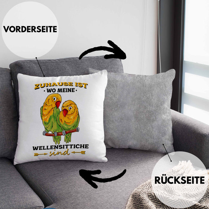 Lustige Kissen mit Füllung 40x40 für Wellensittich-Besitzer Zuhause Ist Wo Meine Wellensittiche Sind (Grau) Grau Trendation