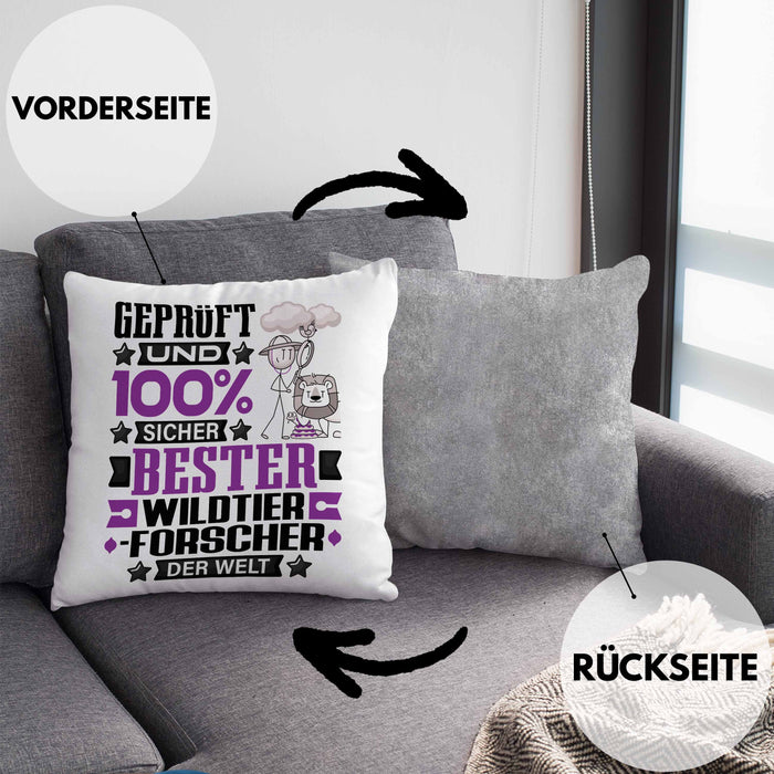 Wildtierforscher Geschenk Lustiger Spruch für Wildtierforscher Geschenkidee Bester Wildtierforscher Der WeltKissen mit Füllung 40x40 (Grau) Grau Trendation
