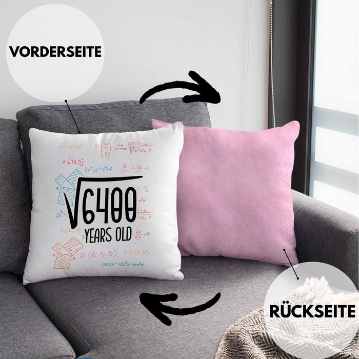 80er Geburtstag Kissen mit Füllung 40x40 Lustige Geschenkidee zum 80. Geburtstag "Wurzel Aus 6400" (Grau) Rosa Trendation