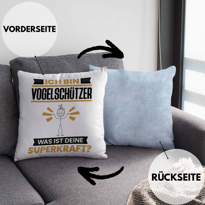 Vogelschützer Kissen mit Füllung 40x40 Geschenk für Vogelschützer Geburtstag Lustiger Spruch Was Ist Deine Superkraft (Grau) Blau Trendation