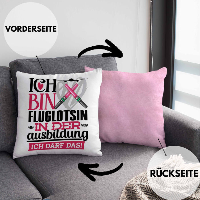 Fluglotsin Ausbildung Start Geschenk Kissen mit Füllung 40x40 Ich Bin Fluglotsin In Der Ausbildung Ich Darf Das Geschenkidee (Grau) Rosa Trendation