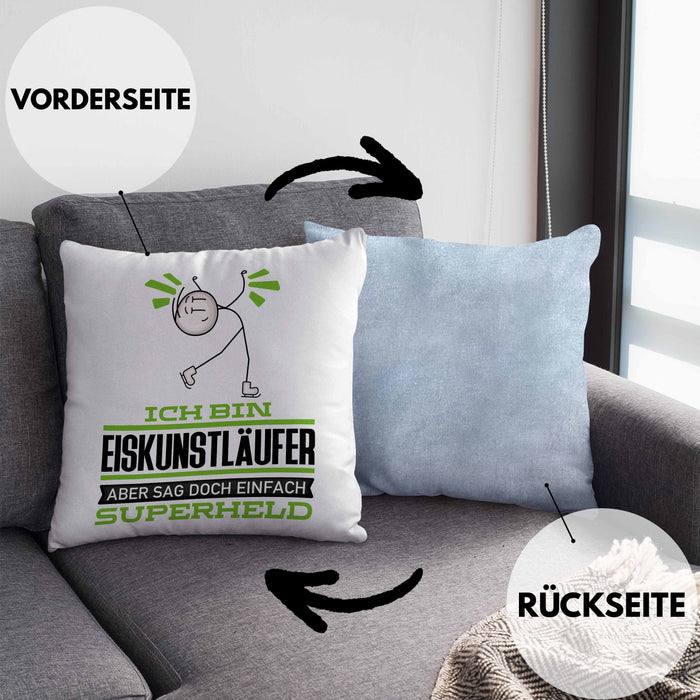 Eiskunstläufer Geschenk Kissen mit Füllung 40x40 Ich Bin Eiskunstläufer Aber Sag Doch Einfach Superheld Lustige Geschenkdiee für Eiskunstläufer (Grau) Blau Trendation