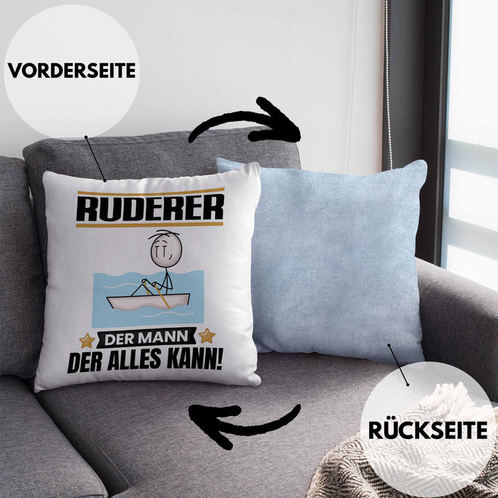 Ruderer Kissen mit Füllung 40x40 Geschenk für Ruderer Der Mann Der Alles Kann Geschenkidee zum Geburtstag (Grau) Blau Trendation
