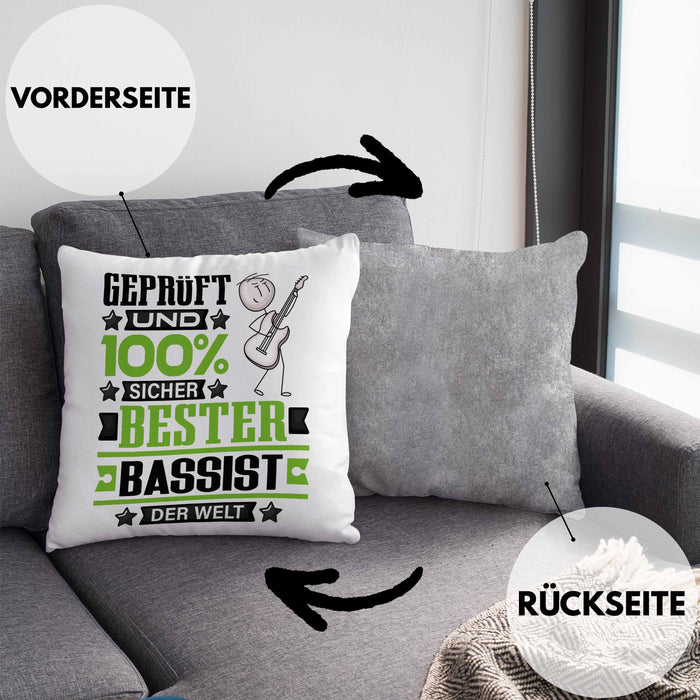 Bassist Geschenk Lustiger Spruch für Bassist Geschenkidee Bester Bassist Der WeltKissen mit Füllung 40x40 (Grau) Grau Trendation