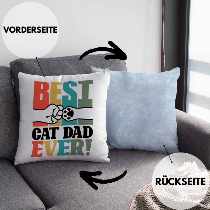 Geschenk für besten Katzenvater: "Best Cat Dad Ever" Kissen mit Füllung 40x40 Vatertag (Grau) Blau Trendation