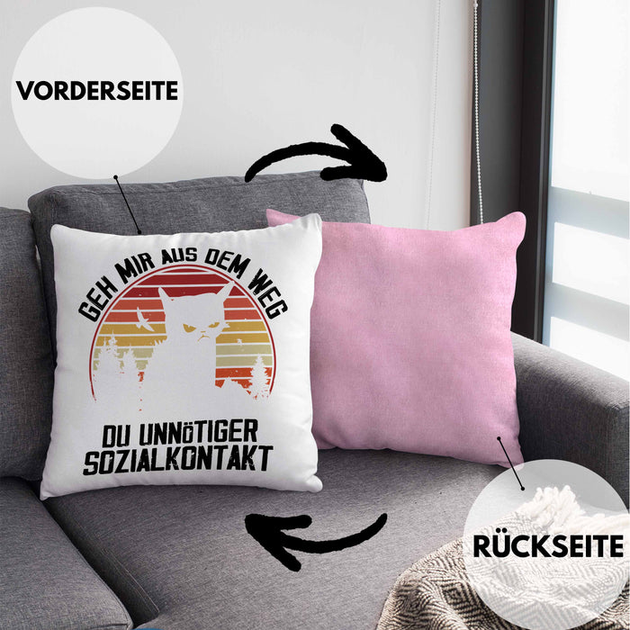 Lustige Kissen mit Füllung 40x40 Geschenk Geh Mir Aus Dem Weg DU Unnötiger Sozialkontakt Geschenkidee Frauen Sarkasmus Humor (Grau) Rosa Trendation