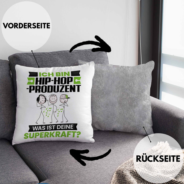 Hip-Hop-Produzent Kissen mit Füllung 40x40 Geschenk für Hip-Hop-Produzent Geburtstag Lustiger Spruch Was Ist Deine Superkraft (Grau) Grau Trendation