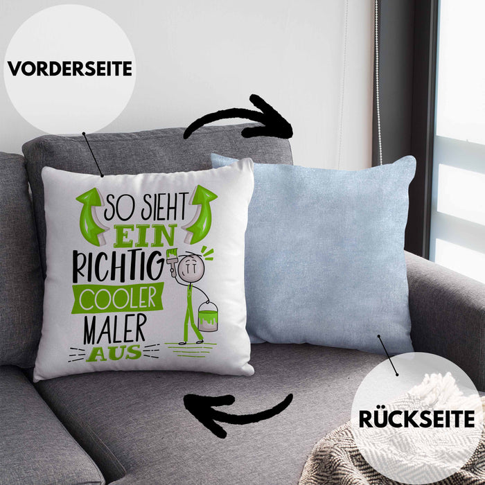 Maler Kissen mit Füllung 40x40 Geschenk So Sieht Ein RIchtig Cooler Maler Aus Geschenkidee Lustiger Spruch Geburtstag (Grau) Blau Trendation