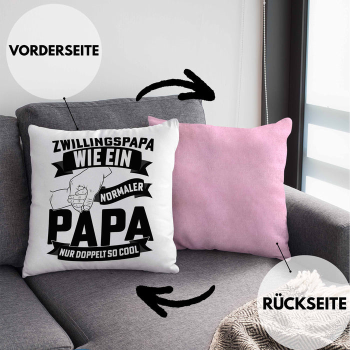 Zwillings-Papa Kissen mit Füllung 40x40 Geschenk WIe Ein Normaler Papa Nur Doppelt So Cool Vatertag Geschenkidee Zwillinge (Grau) Rosa Trendation