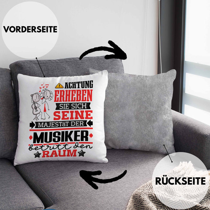Musiker Geschenk Kissen mit Füllung 40x40 Lustiger Spruch Erheben Sie Sich Der Musiker Betritt den Raum (Grau) Grau Trendation