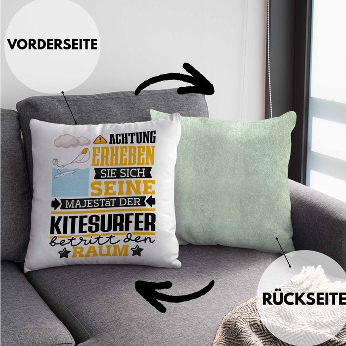 Kitesurfer Geschenk Kissen mit Füllung 40x40 Lustiger Spruch Erheben Sie Sich Der Kitesurfer Betritt den Raum (Grau) Grün Trendation