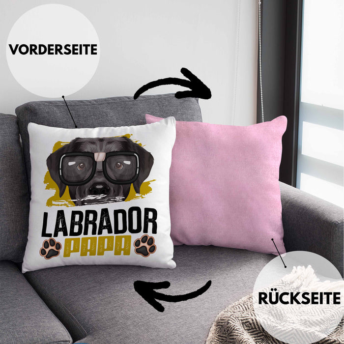 Labrador Papa Besitzer Kissen mit Füllung 40x40 Geschenk Lustiger Spruch Geschenkidee Labrador Liebhaber (Grau) Rosa Trendation