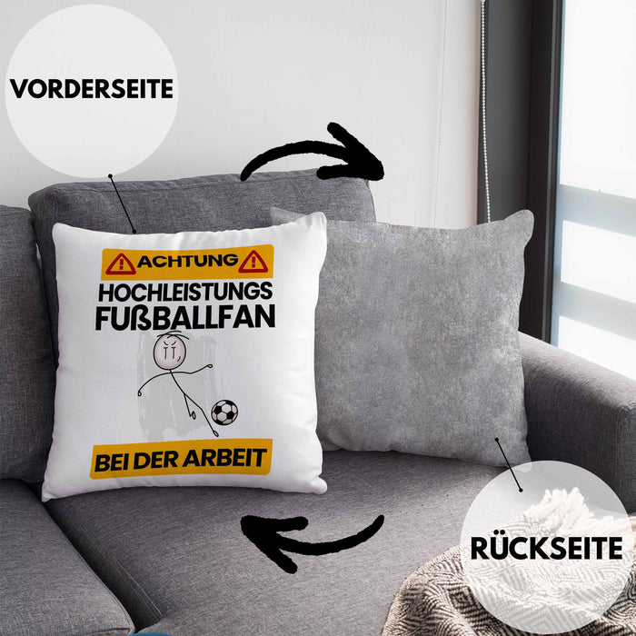 Fußballfan Kissen mit Füllung 40x40 Geschenk Lustiger Spruch Geschenkidee für Fußballfan Achtung Hochleistungs Fußballfan Bei Der Arbeit (Grau) Grau Trendation