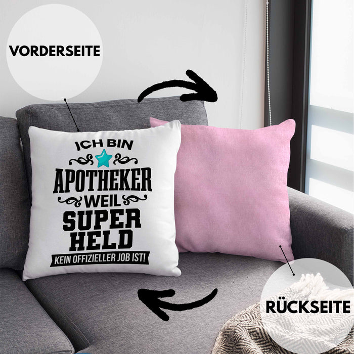 Apotheker Kissen mit Füllung 40x40 Geschenk Bester Apotheker Pharmazeut Arzneikundiger Spruch Lustig (Grau) Rosa Trendation
