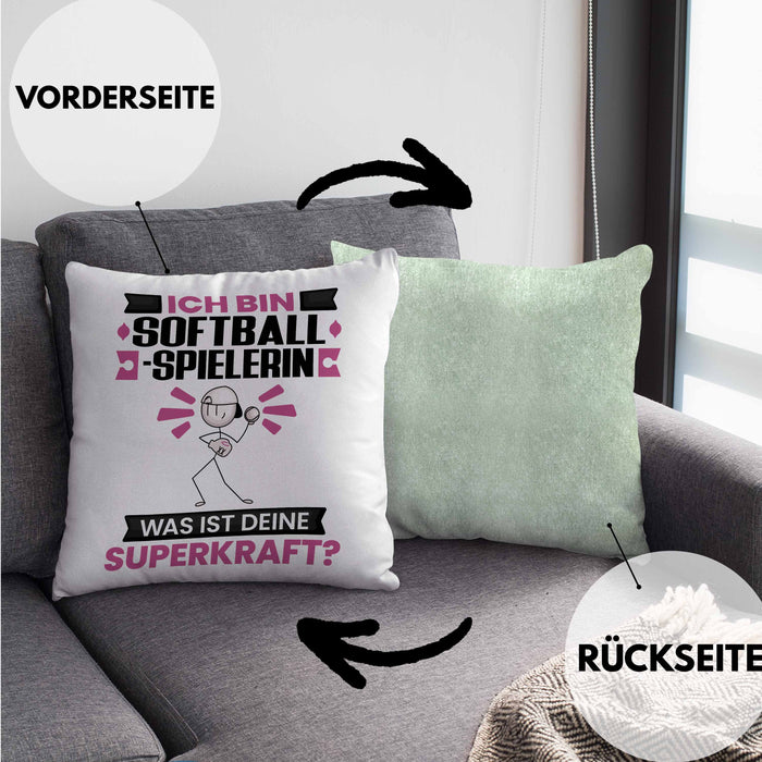Softballspielerin Kissen mit Füllung 40x40 Geschenk für Softballspielerin Geburtstag Lustiger Spruch Was Ist Deine Superkraft (Grau) Grün Trendation