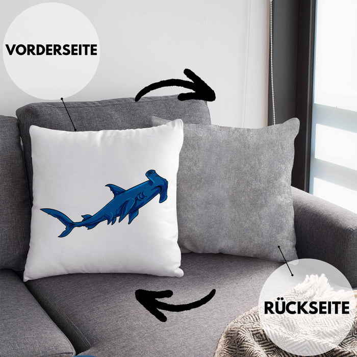 Kissen mit Füllung 40x40 mit Hammerhai und Haifisch Grafik Geschenk für Ozeanliebhaber (Grau) Grau Trendation