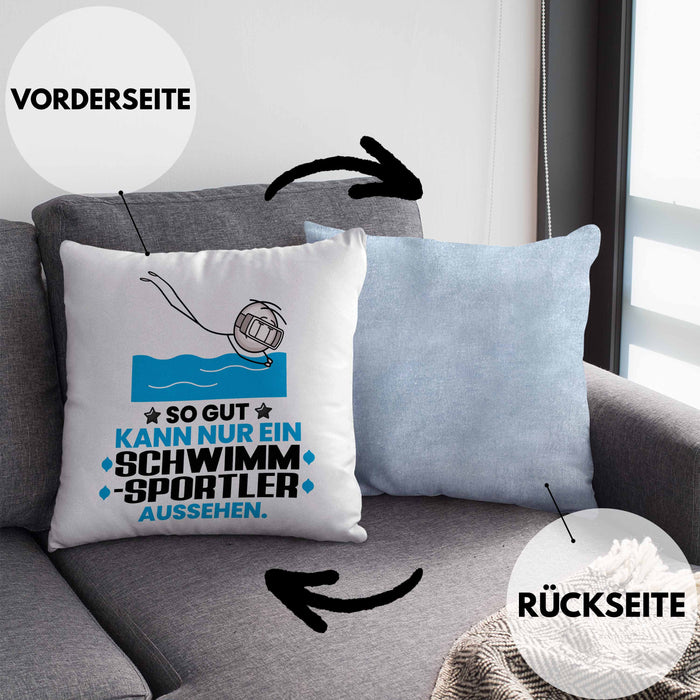 Schwimmsportler Geschenk Kissen mit Füllung 40x40 So Gut Kann Nur Ein Schwimmsportler Aussehen Geschenkidee (Grau) Blau Trendation