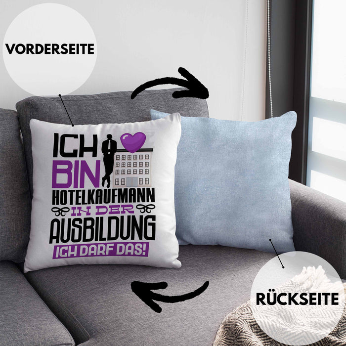 Hotelkaufmann Ausbildung Kissen mit Füllung 40x40 Geschenk Ich Bin Hotelkaufmann In Der Ausbildung Ich Darf Das Geschenkidee Spruch (Grau) Blau Trendation
