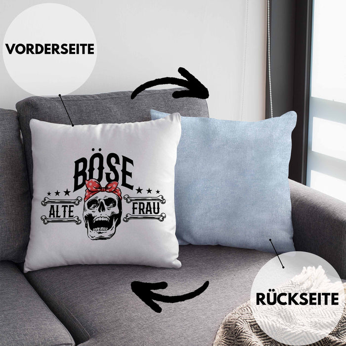 Lustige Kissen mit Füllung 40x40 Geschenk für Böse Alte Frau Rock Biker (Grau) Blau Trendation