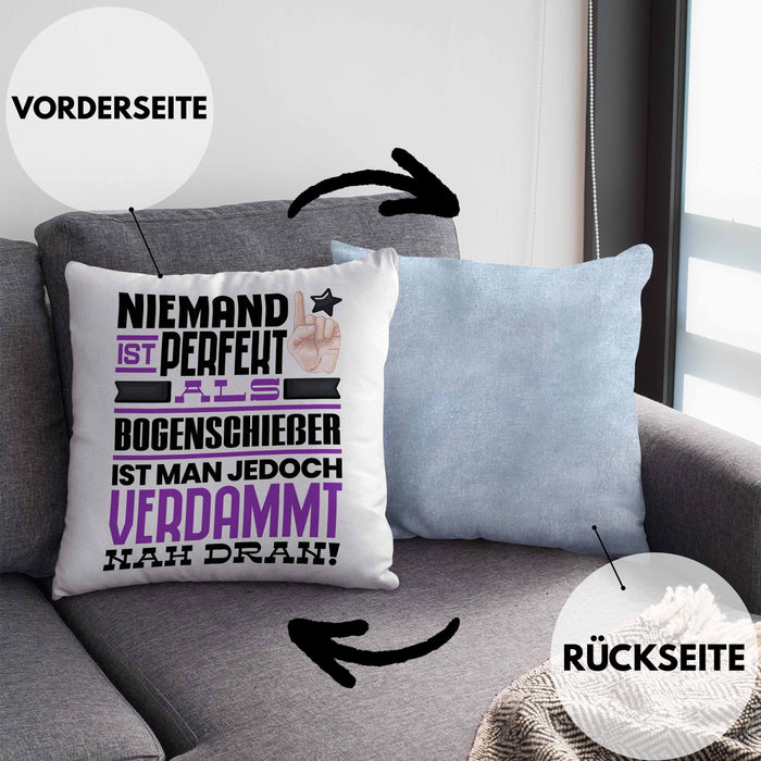 Bogenschießer Geschenk Kissen mit Füllung 40x40 Lustige Geschenkidee für Bogenschießer Geburtstag Niemand Ist Perfekt Aber Als Bogenschießer Ist Man Nah Dran (Grau) Blau Trendation