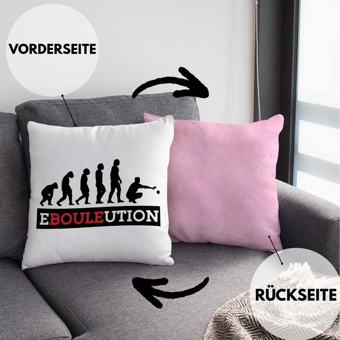 Boule Kissen mit Füllung 40x40 Geschenk Boule-Spieler Geschenkidee Spruch Ebouleution (Grau) Rosa Trendation