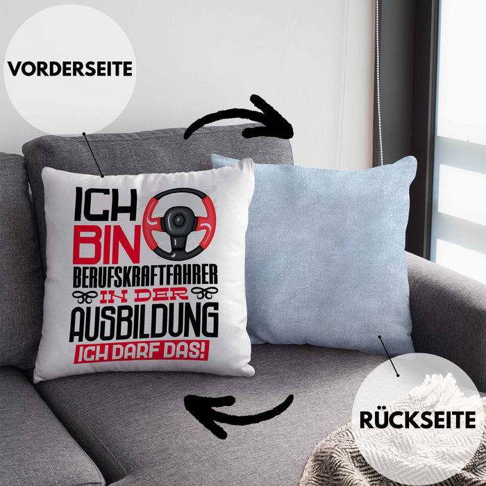 Berufskraftfahrer Ausbildung Kissen mit Füllung 40x40 Geschenk Ich Bin Berufskraftfahrer In Der Ausbildung Ich Darf Das Geschenkidee Spruch (Grau) Blau Trendation