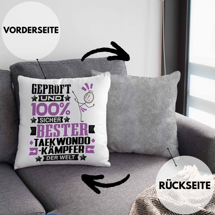 Taekwondo-Kämpfer Geschenk Lustiger Spruch für Taekwondo-Kämpfer Geschenkidee Bester Taekwondo-Kämpfer Der WeltKissen mit Füllung 40x40 (Grau) Grau Trendation