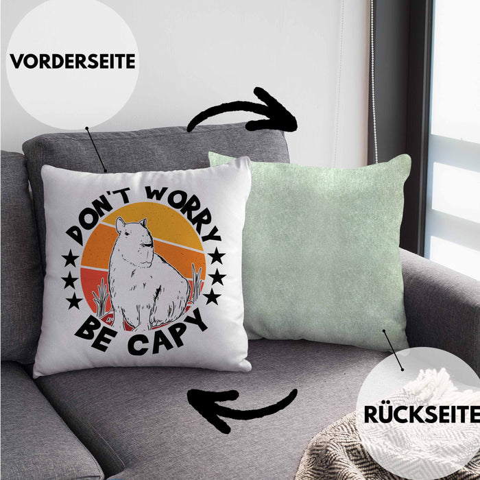 Don't Worry Be Capy Kissen mit Füllung 40x40 Capybara Tier Geschenk für Capybara Liebhaber (Grau) Grün Trendation