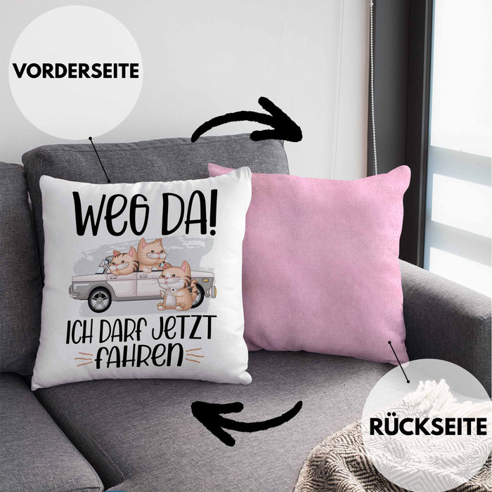 Führerschein Bestanden Geschenk Kissen mit Füllung 40x40 Bestandener Führerschein Weg Da Fahrschule (Grau) Rosa Trendation